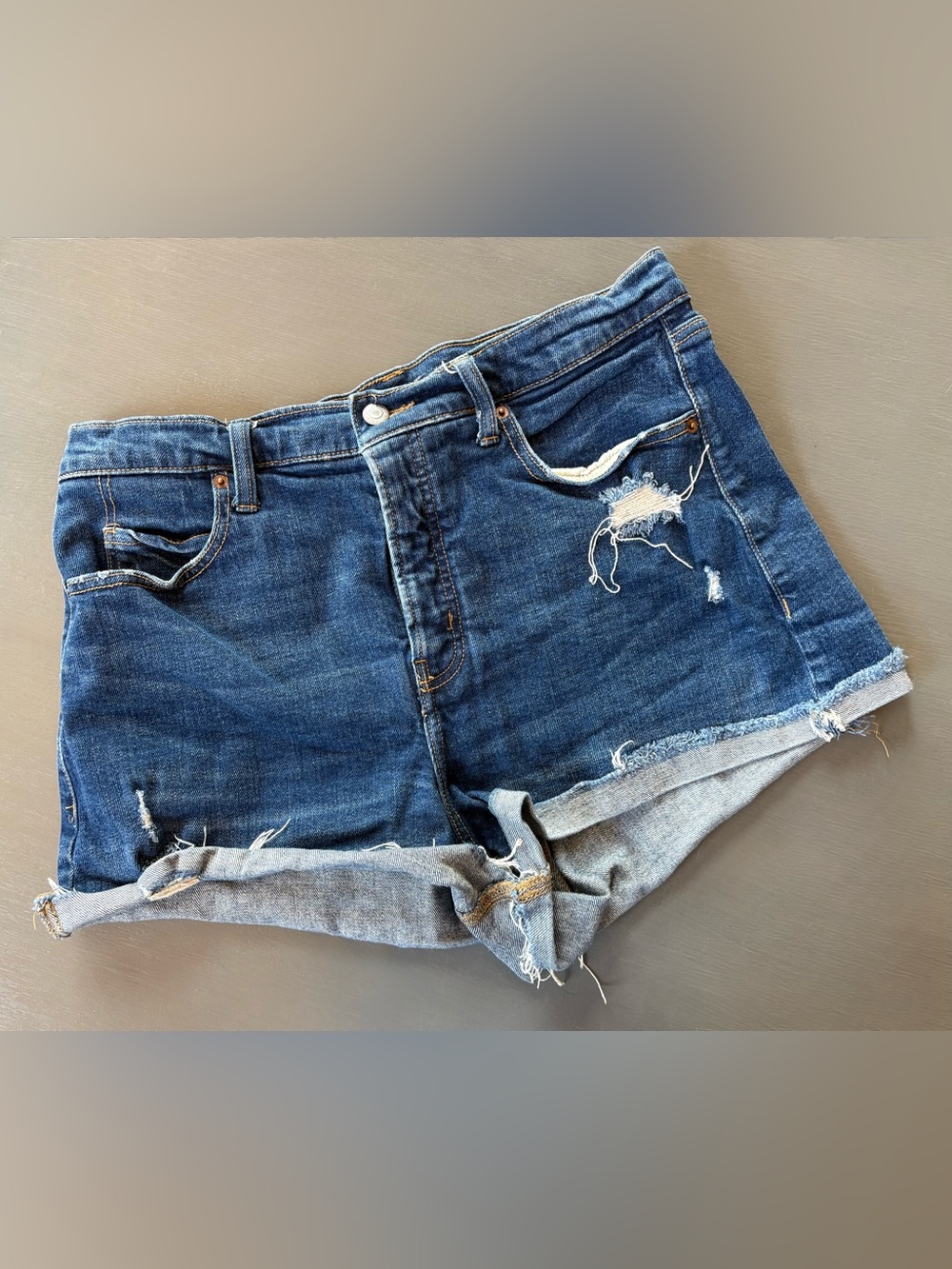 Old Navy Blue Distressed Rolled Hem Jean Shorts